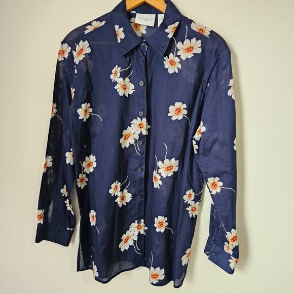 EUC LIKE NEW LIZ CLAIBORNE BLUE WHITE FLORAL BUTTON DOWN SHIRT SIZE M - Picture 2 of 12
